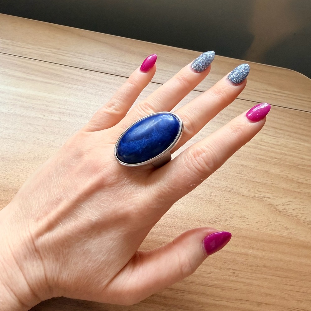 Dark Blue Oval Stone Ring - Picture 6 of 13